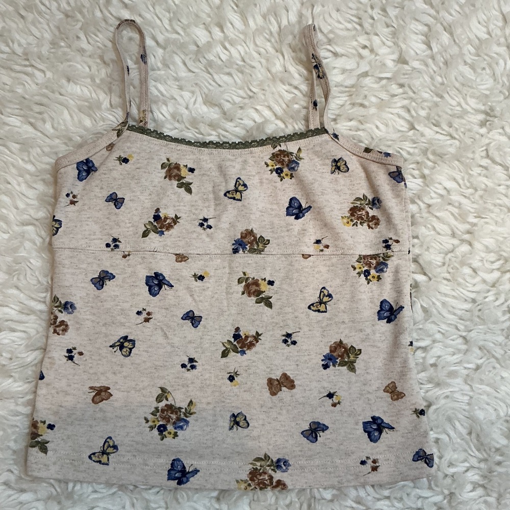 Cute Floral Butterfly Cami Top Tank Shirt Kawaii Cottagecore Aesthetic‎
